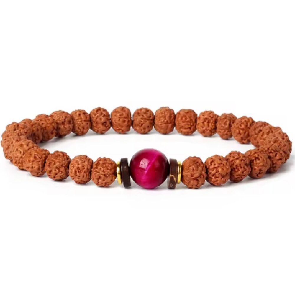 Rudraksha Bracelet,Bodhi Mala Bracelet,Tibetan Bracelet,Pink Tiger Eye Middle